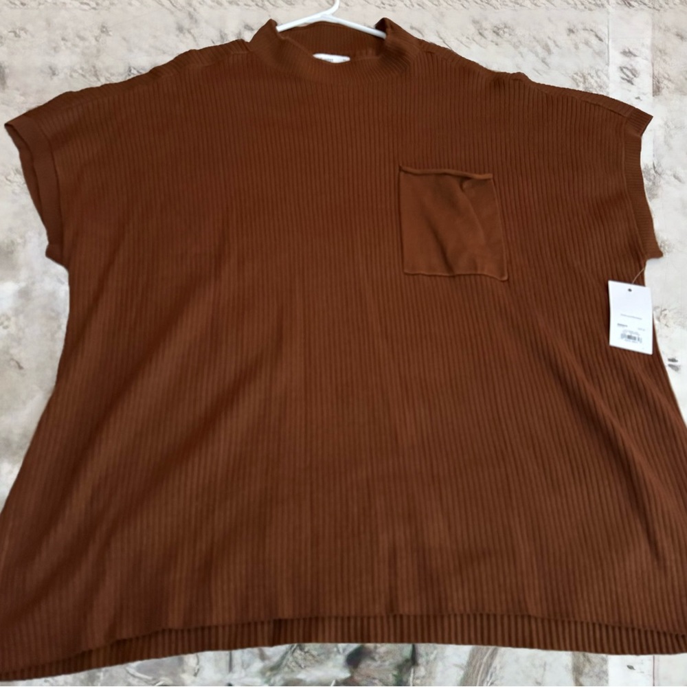 Nine West Mock-Neck Ribbed Sweater in Caramel Brown, Size 3X